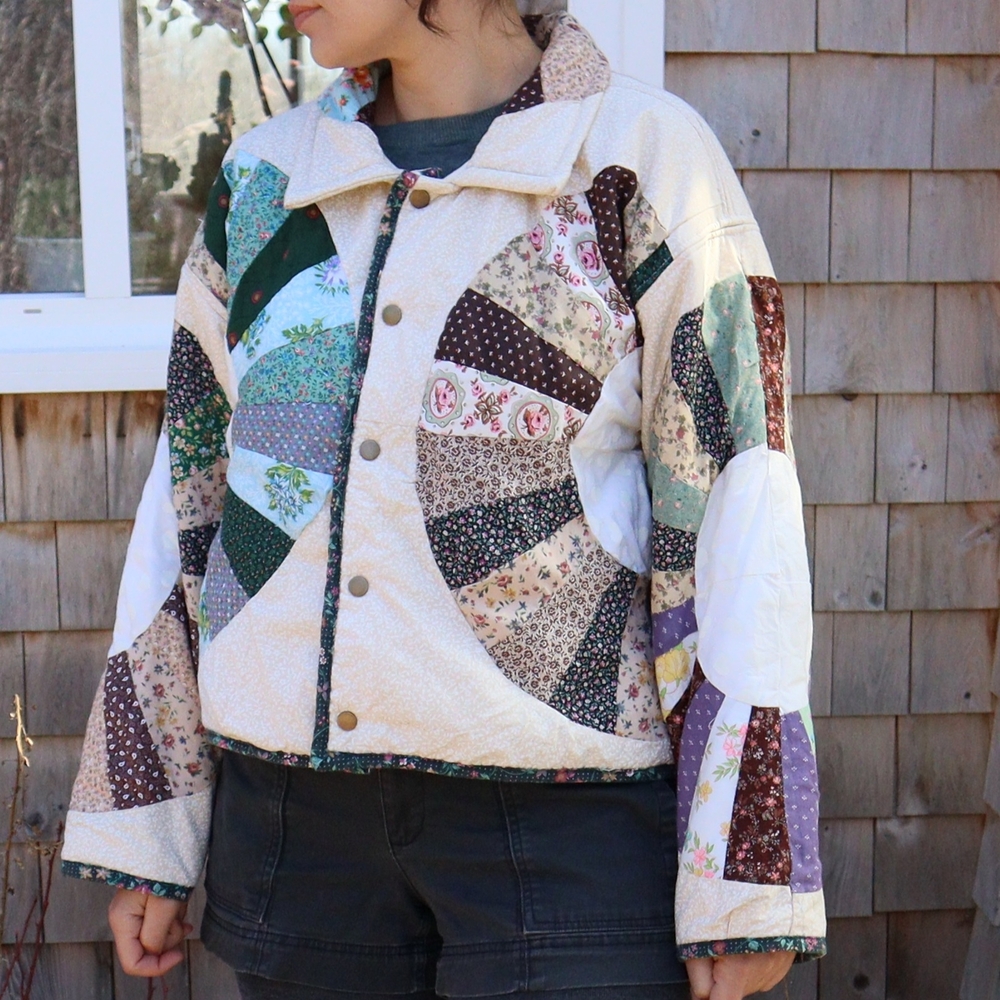 Upcycled Patchwork Quilted Jacket Handmade Vintage Quilt S M L - Picture 5 of 13
